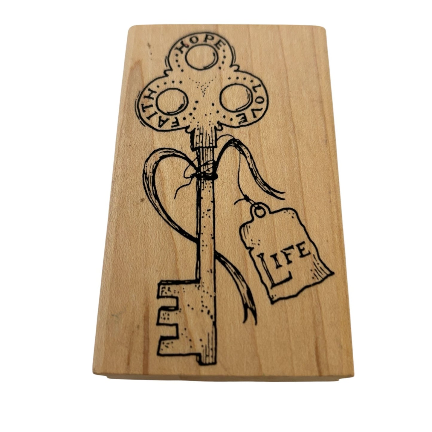 Stampers Anonymous Rubber Stamp Christian Faith Hope Love Key of Life Wood Mount