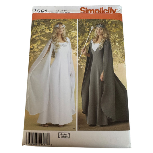 Simplicity Sewing Pattern 1551 Medieval Fantasy Costume Dress Cape Sleeve 8-14