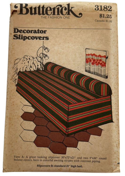 Butterick Sewing Pattern 3182 Decorator Slipcovers Studio Couch Twin Bed Vintage