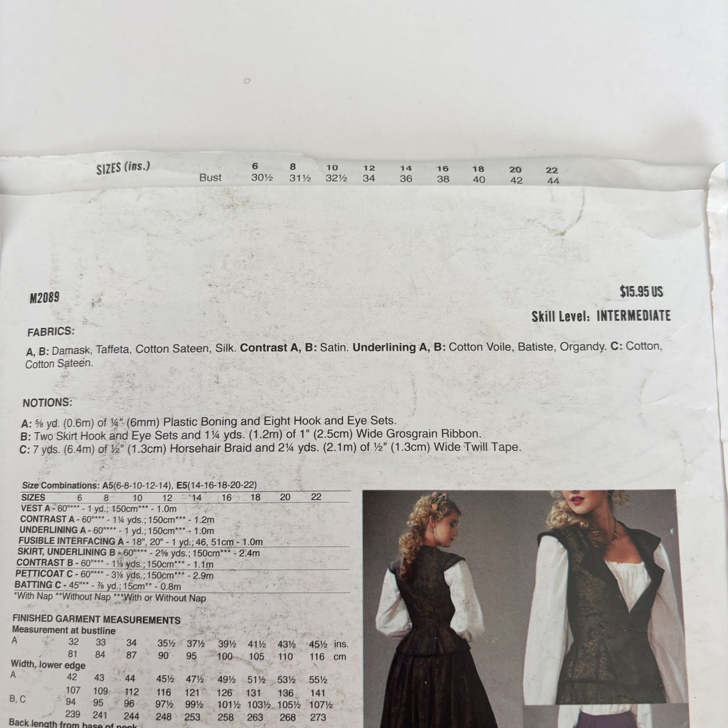 McCalls Cosplay Sewing Pattern M2089 Abigail Medieval Dress Renaissance Gown Costume 14-22 Uncut