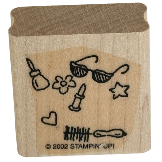 Stampin Up Rubber Stamp Beauty Makeup Collage Lipstick Sunglasses Small Fashion
