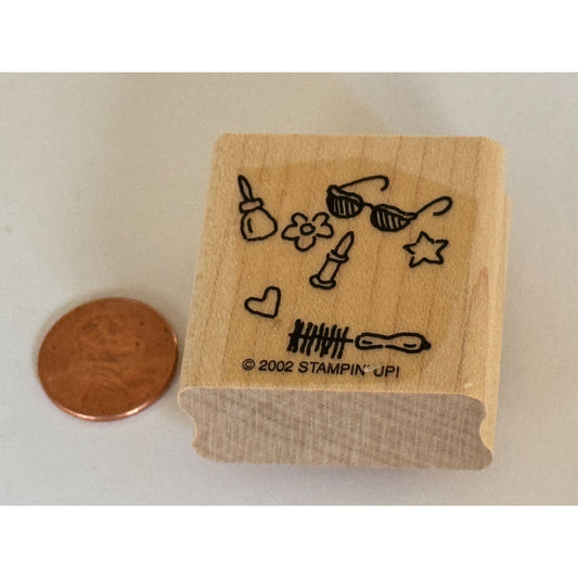 Stampin Up Rubber Stamp Beauty Makeup Collage Lipstick Sunglasses Small Fashion