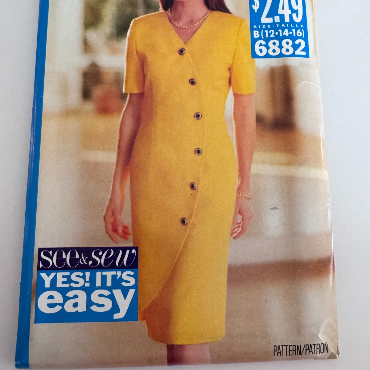 Butterick Sewing Pattern 6882 Button Front Dress Career Work 12 14 16 90s Uncut