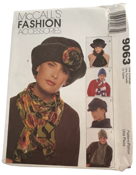 McCalls Sewing Pattern 9063 Winter Hats Scarf Neck Warmer Hood Dickie Skiing UC
