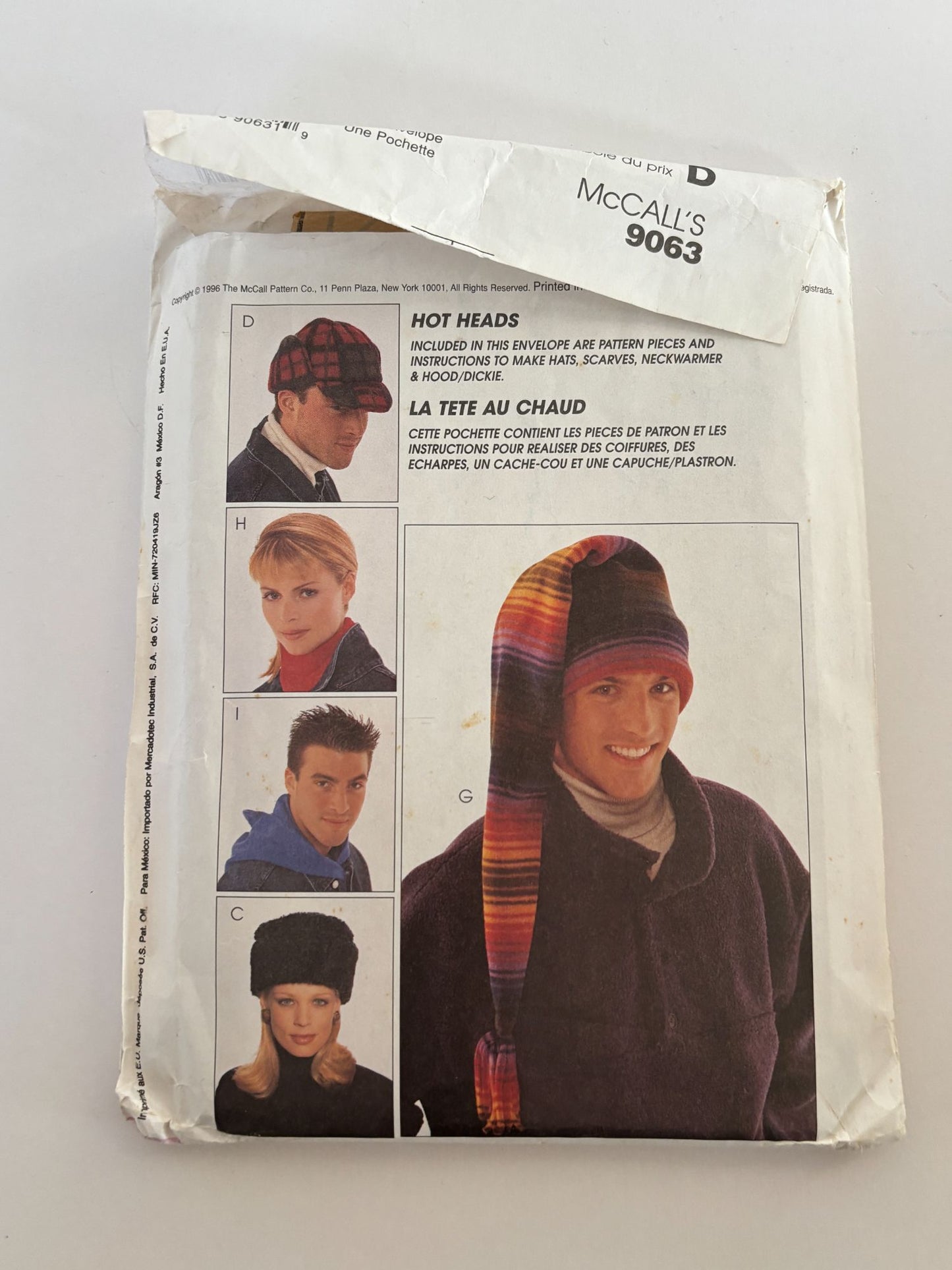 McCalls Sewing Pattern 9063 Winter Hats Scarf Neck Warmer Hood Dickie Skiing UC