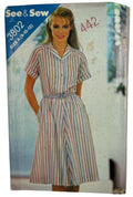 Butterick Sewing Pattern 3802 Dress Vintage Short Sleeves Button Front 8-12 UC