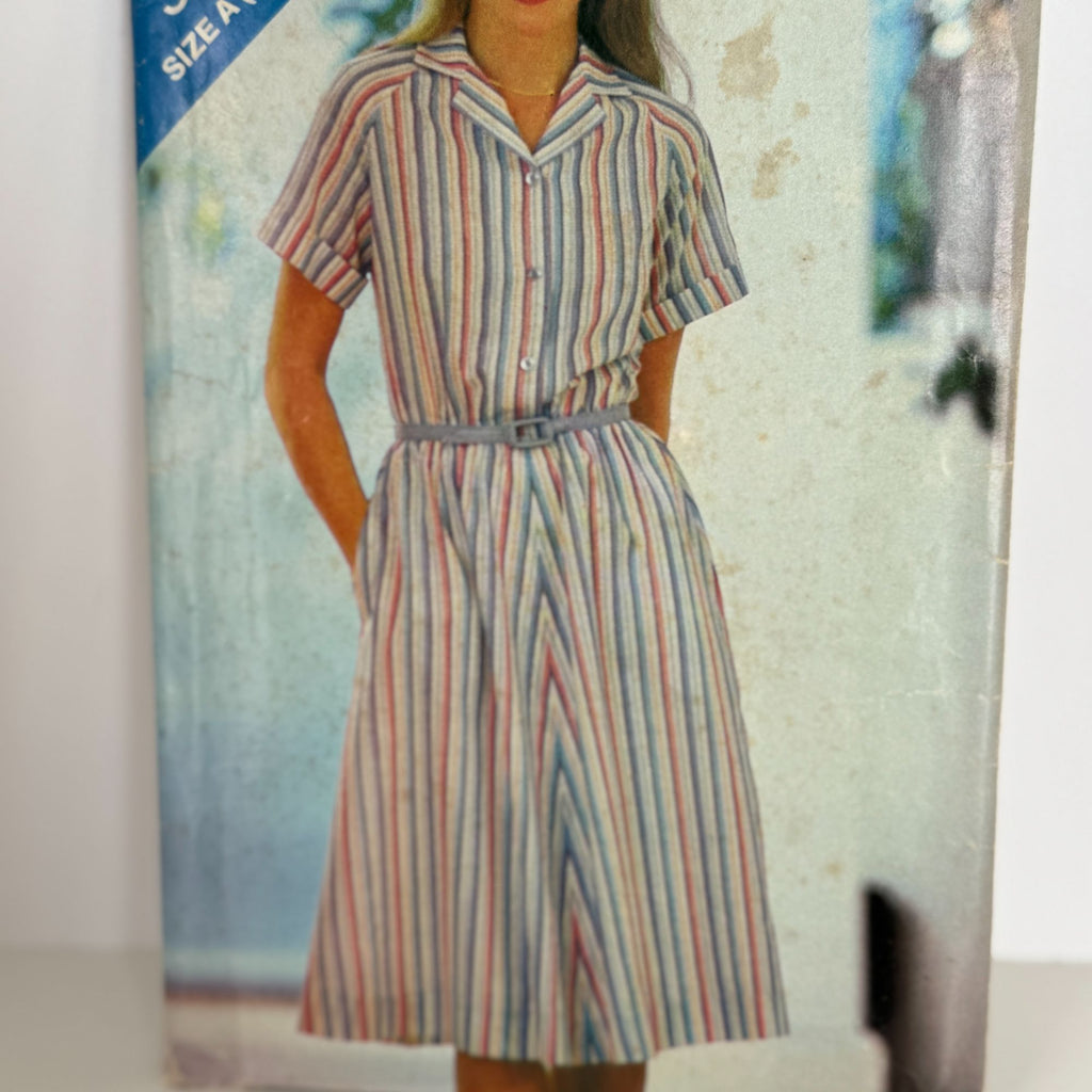 Butterick Sewing Pattern 3802 Dress Vintage Short Sleeves Button Front 8-12 UC