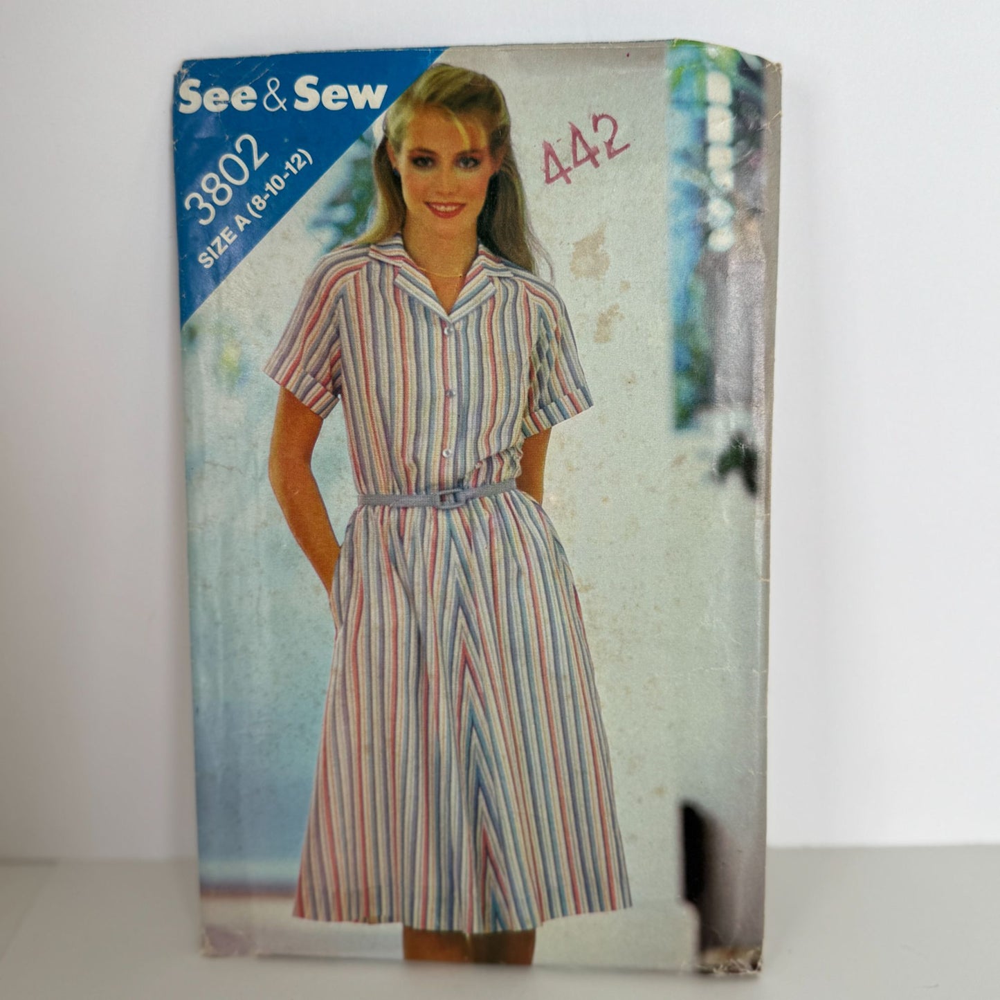 Butterick Sewing Pattern 3802 Dress Vintage Short Sleeves Button Front 8-12 UC