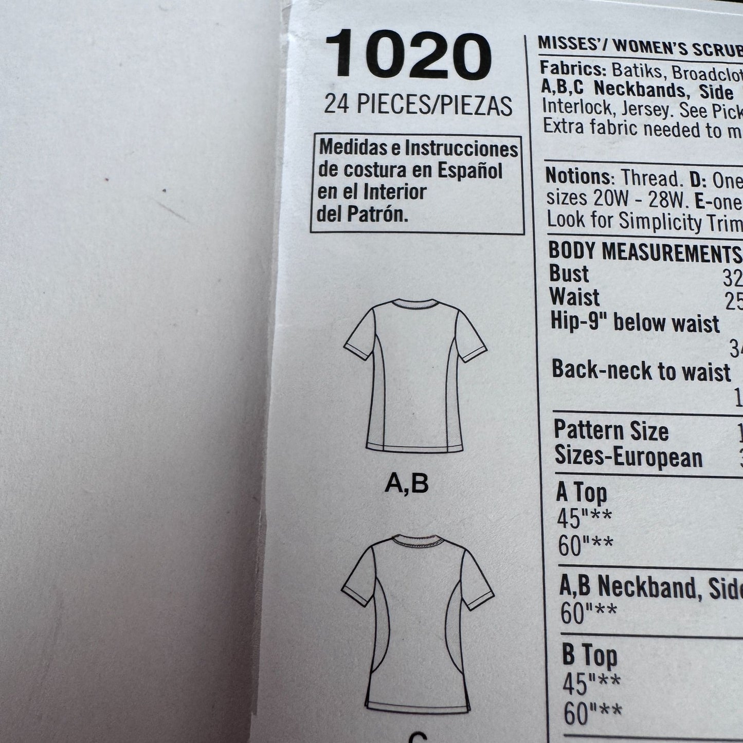 Simplicity Sewing Pattern 1020 Medical Scrubs Nurse Scrub Top Pants Easy 10-18 Uncut Hat