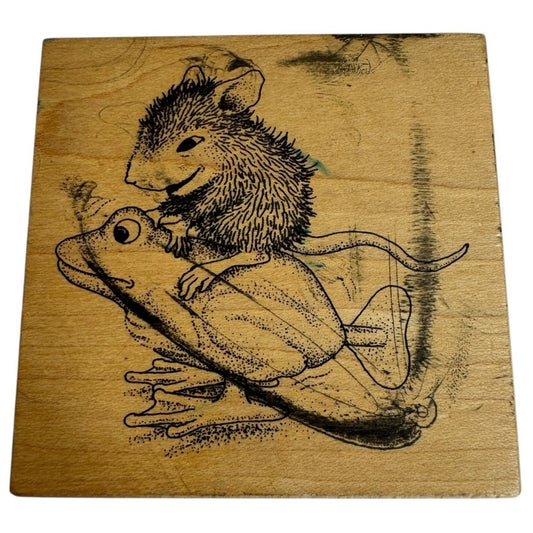 Stampa Rosa Wood Rubber Stamp House Mouse Giddyup Monica Frog Toy Funny Humor