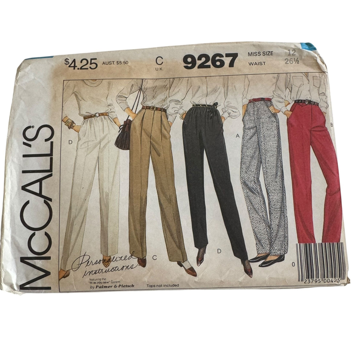 McCalls Sewing Pattern 9267 Work Pants Size 12 Waist 26.5 Palmer & Pletsch Uncut