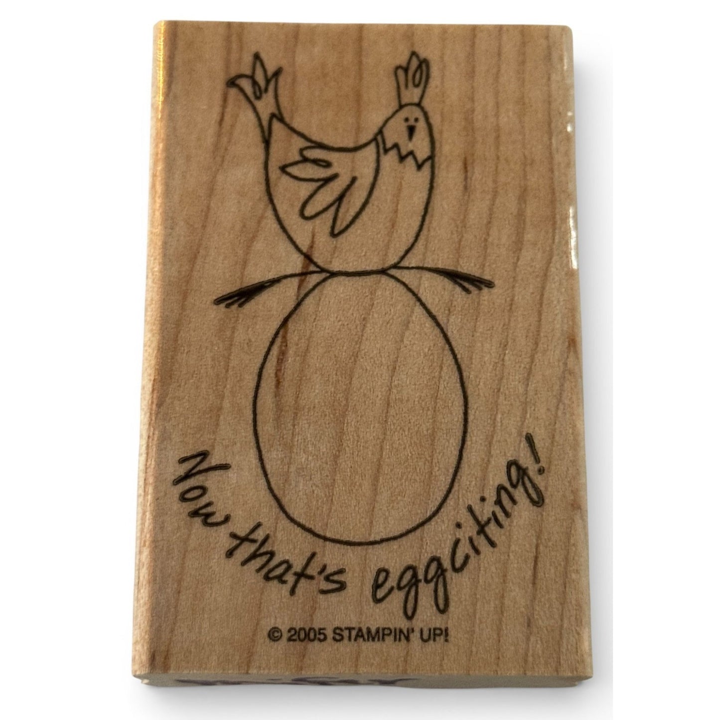 Stampin Up Wood Rubber Stamp Chicken Egg Pun Eggciting Exciting Cardmaking Words