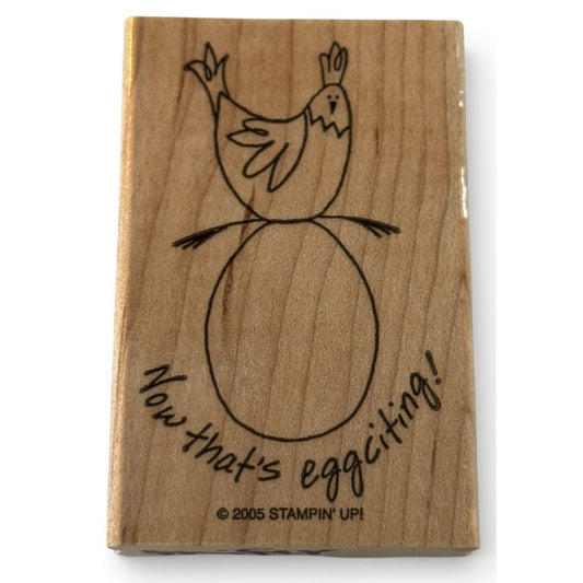Stampin Up Wood Rubber Stamp Chicken Egg Pun Eggciting Exciting Cardmaking Words