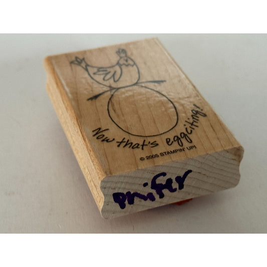 Stampin Up Wood Rubber Stamp Chicken Egg Pun Eggciting Exciting Cardmaking Words