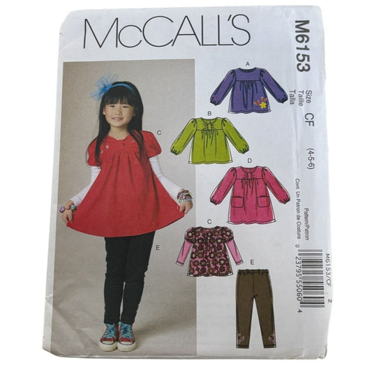 McCalls Sewing Pattern M6153 Toddlers Childrens Girls Tops Dresses Leggings 4T-6