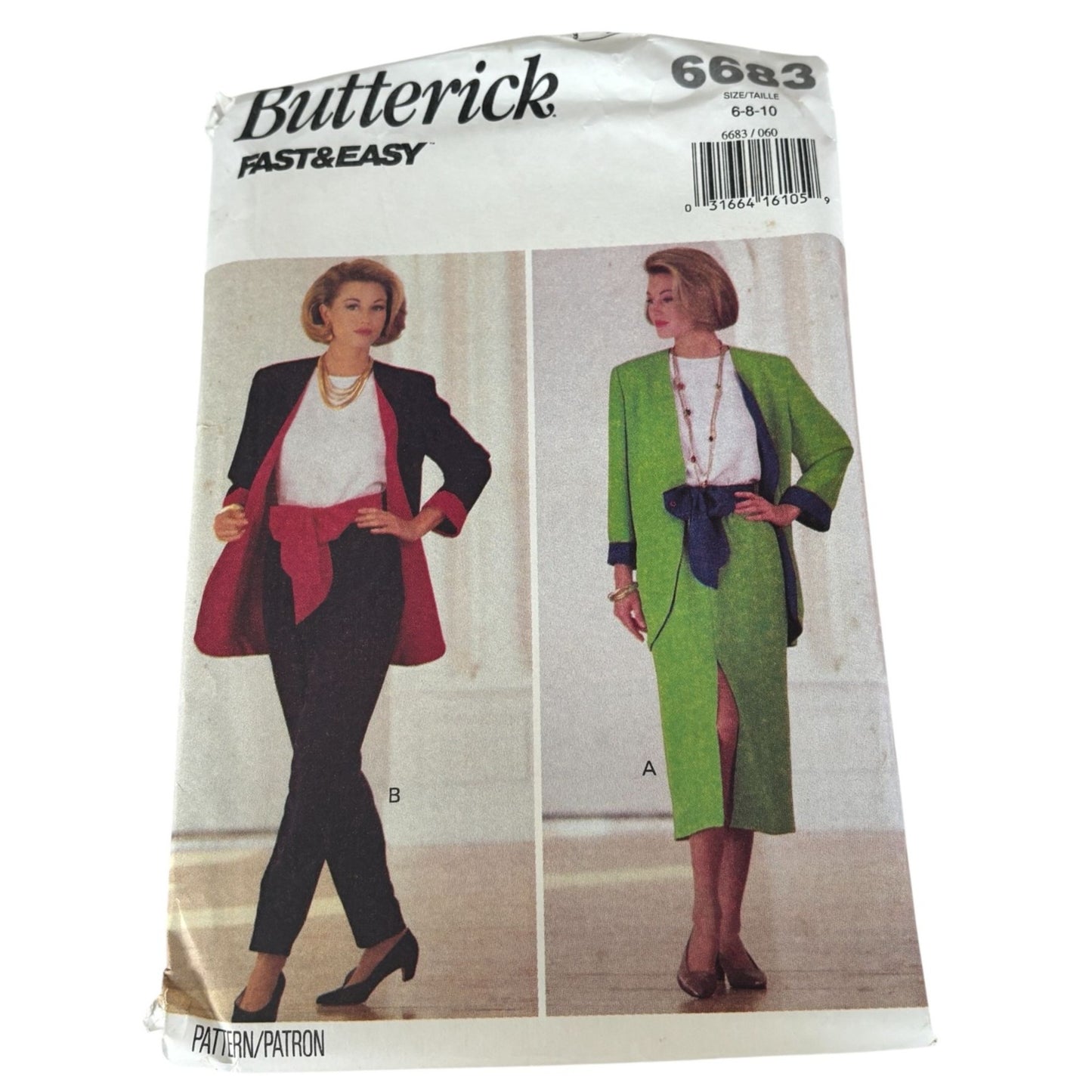 Butterick Sewing Pattern 6683 Jacket Top Skirt Pants Work 90s Power Dressing 6-10 Uncut