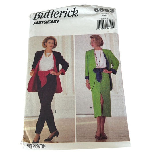 Butterick Sewing Pattern 6683 Jacket Top Skirt Pants Work 90s Power Dressing 6-10 Uncut