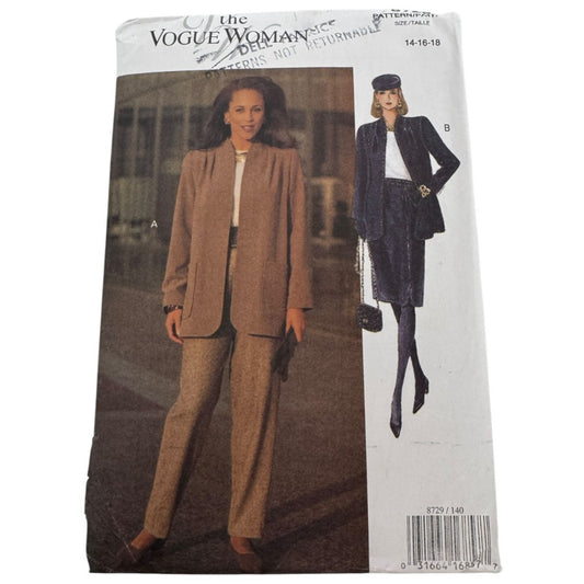 Vogue Sewing Pattern 8729 Work Jacket Straight Skirt Tapered Pants 14 16 18 UC