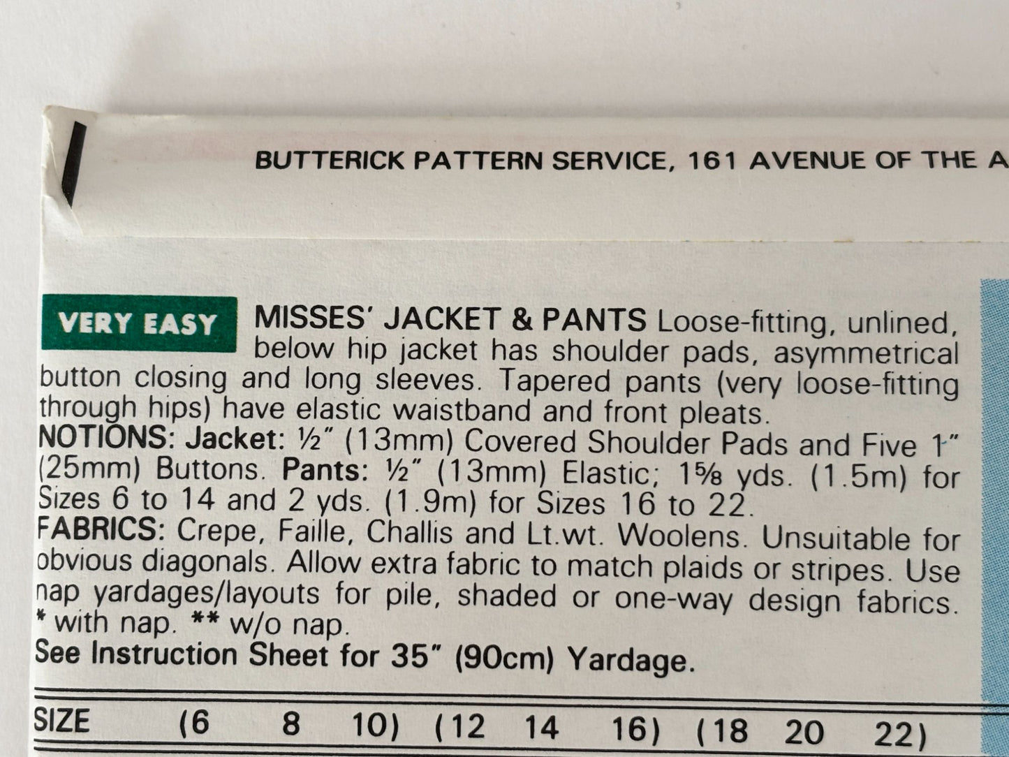 Butterick Sewing Pattern 6617 Jacket Pants Suit 90s Power Style 6 8 10 Easy UC