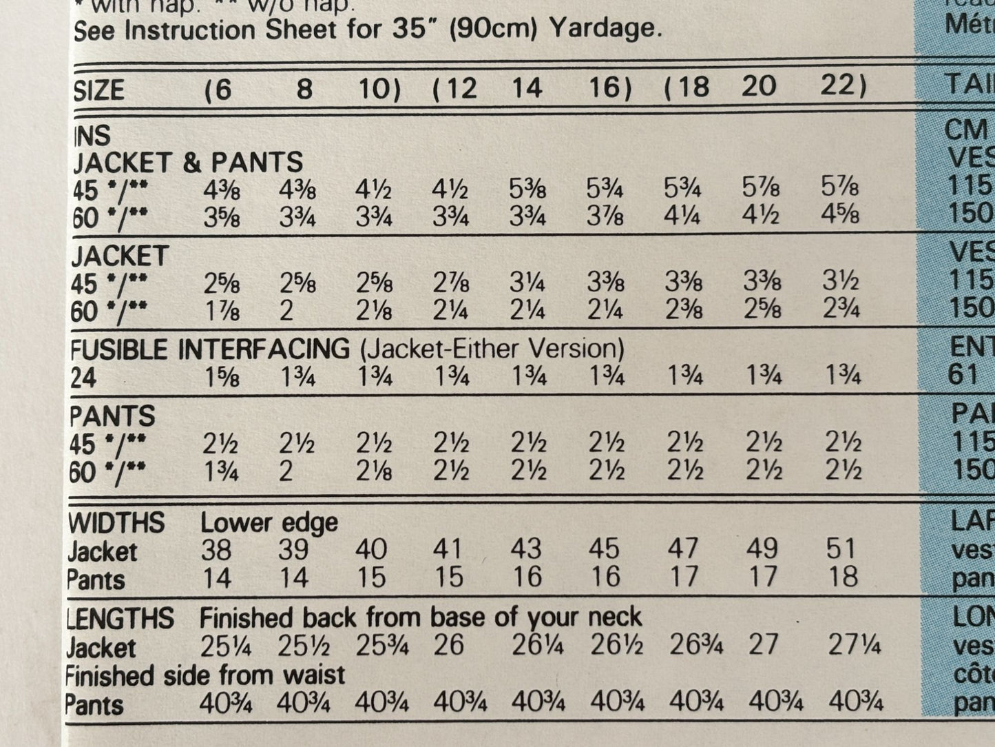 Butterick Sewing Pattern 6617 Jacket Pants Suit 90s Power Style 6 8 10 Easy UC
