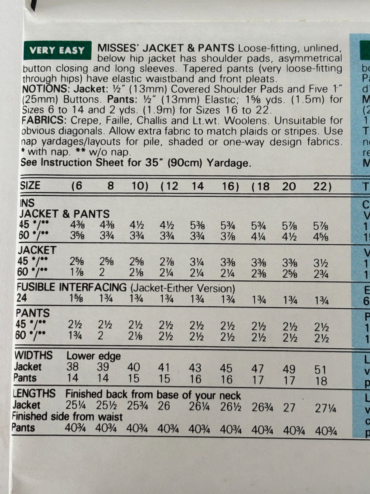 Butterick Sewing Pattern 6617 Jacket Pants Suit 90s Power Style 6 8 10 Easy UC