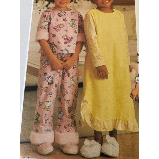 Uncut Butterick 3318 Toddler Girls Pajamas Sewing Pattern Size 2-5 Nightgown Pajama Set Kids Sleepwear