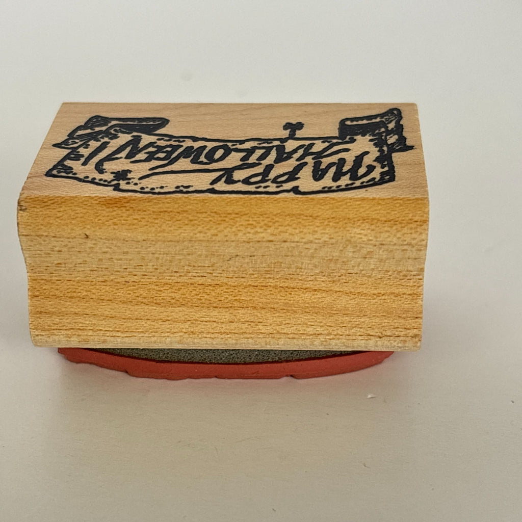 Hampton Art Rubber Stamp Happy Halloween Scroll Banner Spooky Card Making Words Greeting Small