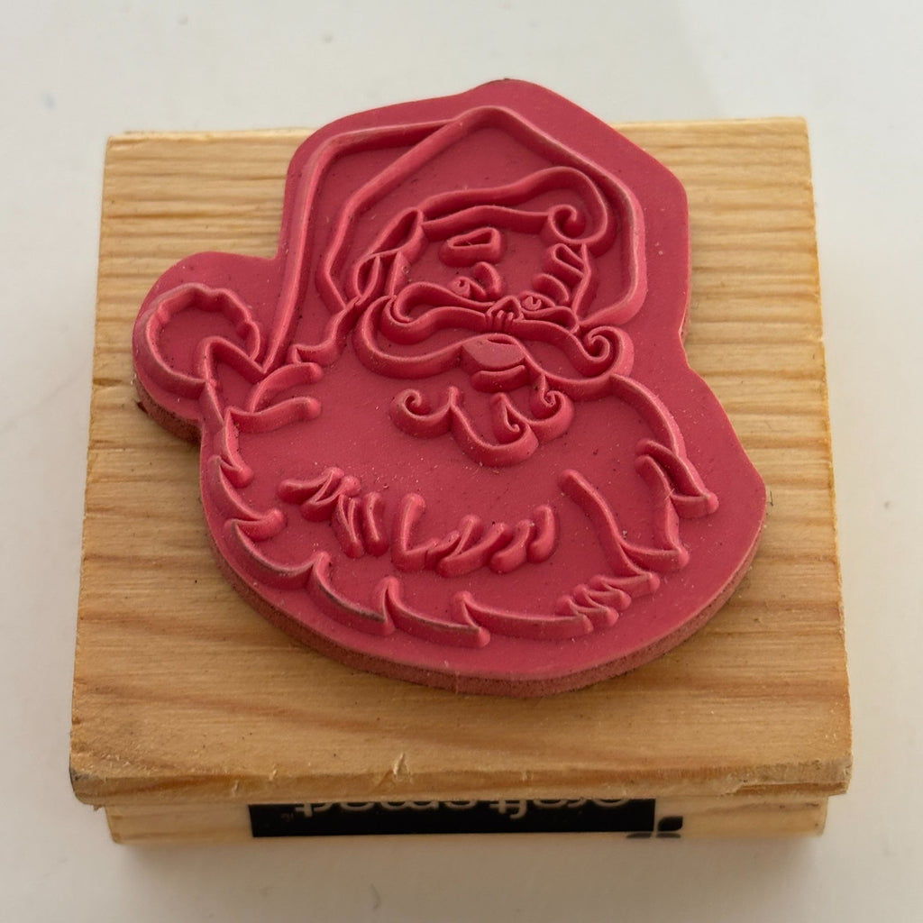 CraftSmart Wood Mounted Rubber Stamp Santa Face Christmas Card Making Holidays