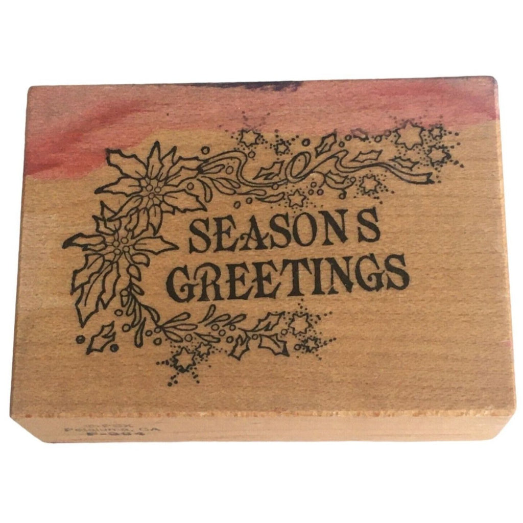 PSX Rubber Stamp Seasons Greetings Christmas Sentiment Corner F-394 Wood Mount