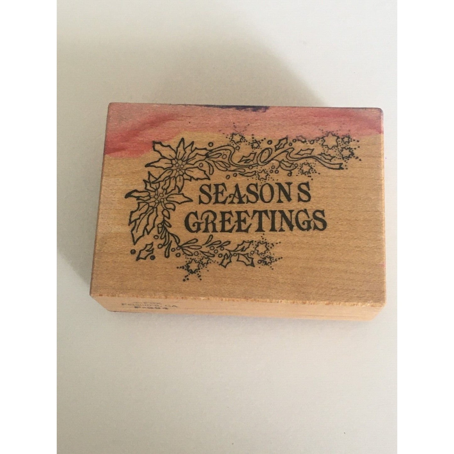 PSX Rubber Stamp Seasons Greetings Christmas Sentiment Corner F-394 Wood Mount