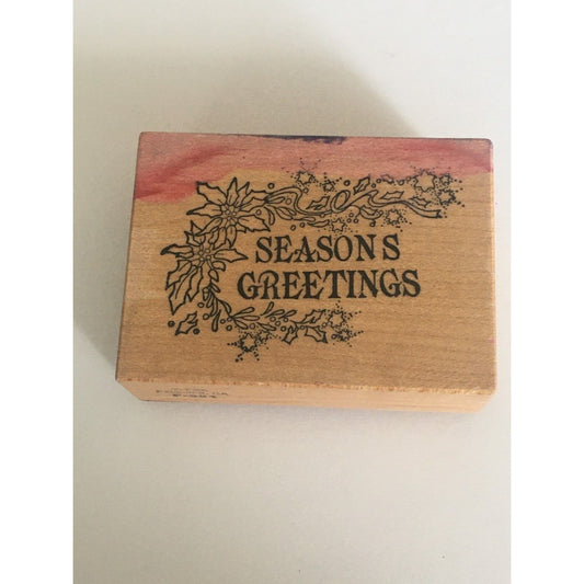 PSX Rubber Stamp Seasons Greetings Christmas Sentiment Corner F-394 Wood Mount
