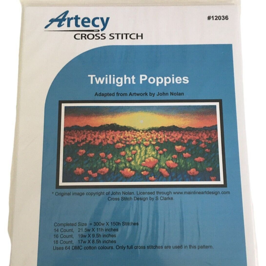 Artecy Cross Stitch Pattern Twilight Poppies Floral Landscape Nature Sunset Chart Flowers 12036
