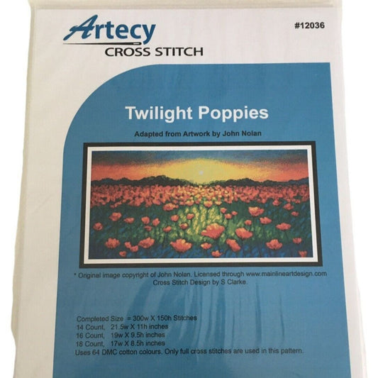 Artecy Cross Stitch Pattern Twilight Poppies Floral Landscape Nature Sunset Chart Flowers 12036