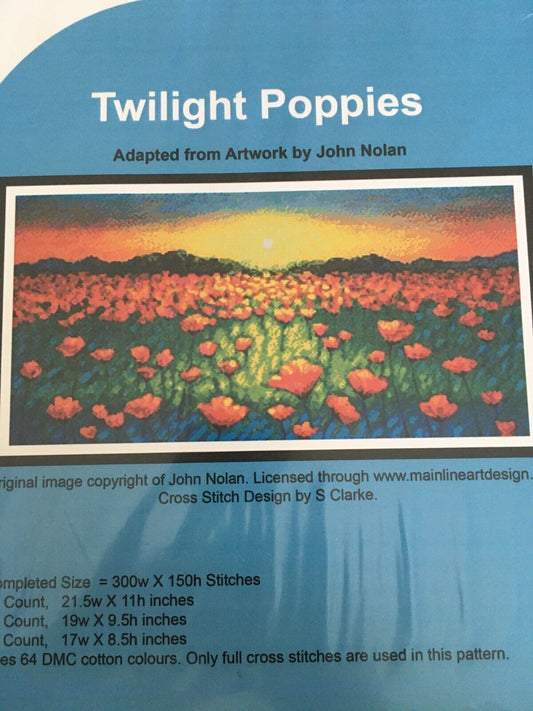 Artecy Cross Stitch Pattern Twilight Poppies Floral Landscape Nature Sunset Chart Flowers 12036
