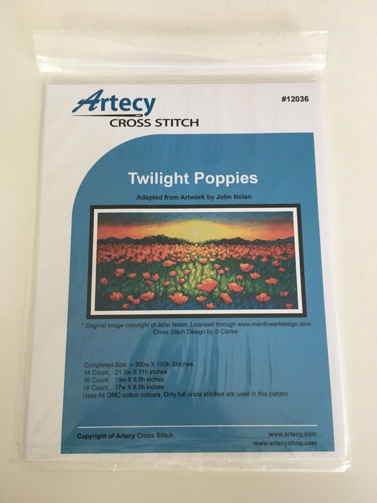 Artecy Cross Stitch Pattern Twilight Poppies Floral Landscape Nature Sunset Chart Flowers 12036