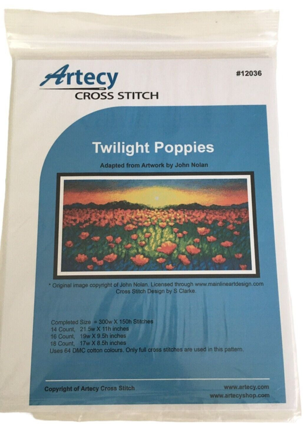Artecy Cross Stitch Pattern Twilight Poppies Floral Landscape Nature Sunset Chart Flowers 12036