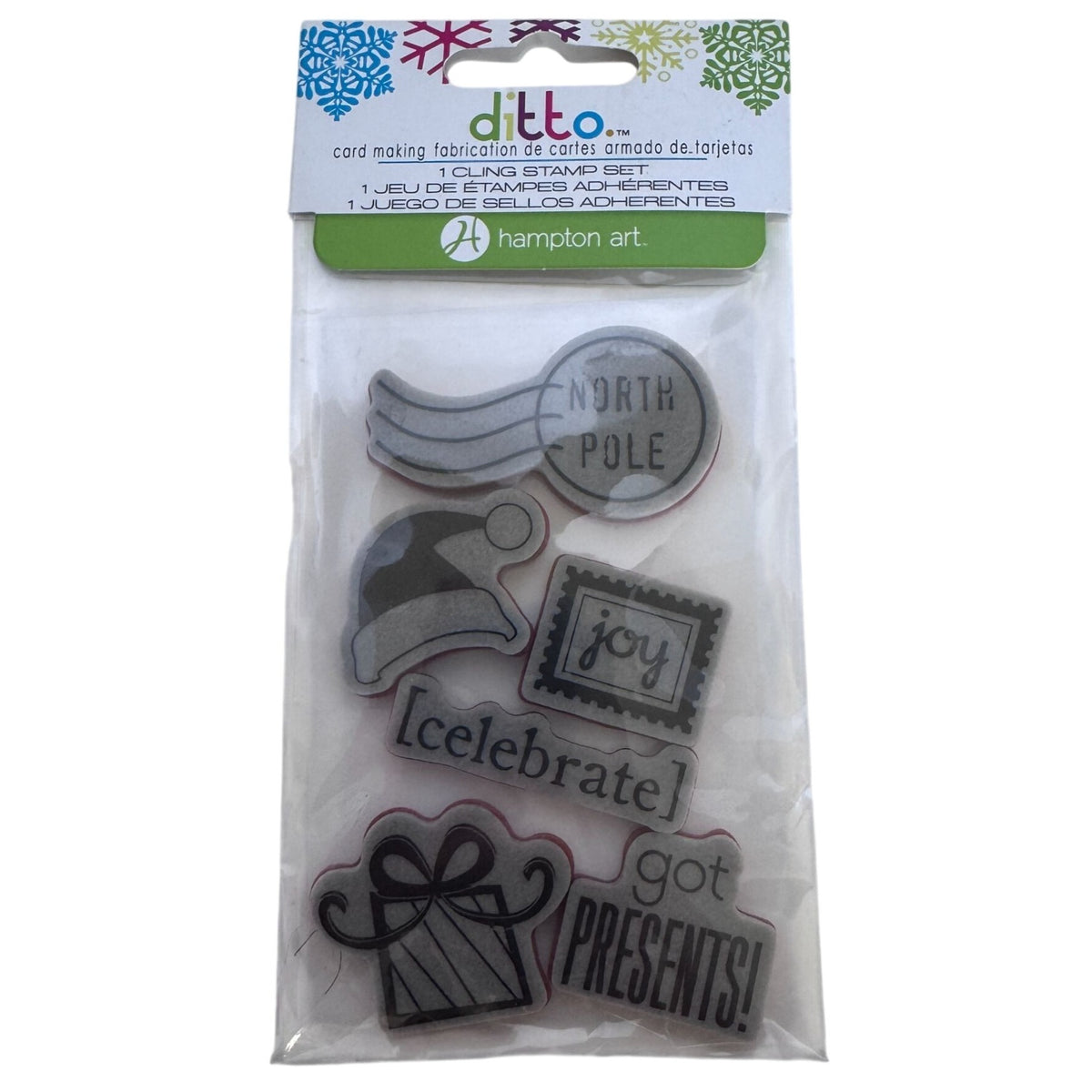 Hampton Art Ditto Christmas Cling Rubber Stamp Set North Pole Santa Hat Gift Cardmaking