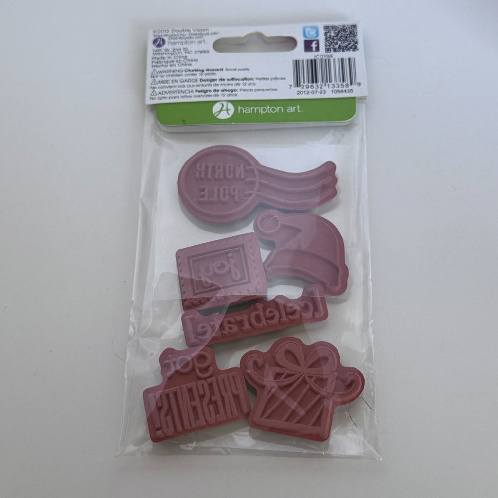Hampton Art Ditto Christmas Cling Rubber Stamp Set North Pole Santa Hat Gift Cardmaking