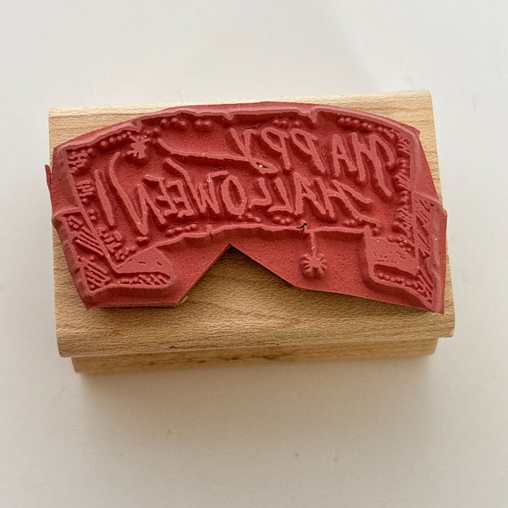 Hampton Art Rubber Stamp Happy Halloween Scroll Banner Spooky Card Making Words Greeting Small