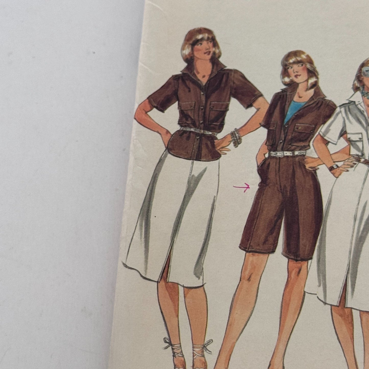 Butterick Sewing Pattern 5372 Safari Style Shirt Skirt Pants Shorts Vintage 1970s 12 Uncut