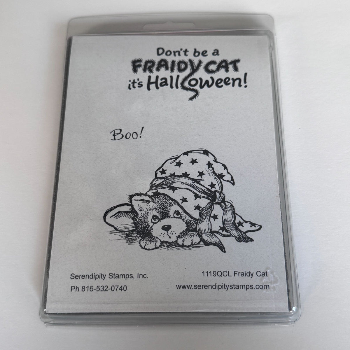 Serendipity Stamps Rubber Stamp Fraidy Cat Halloween Card Making Witch Hat Dog Funny Words