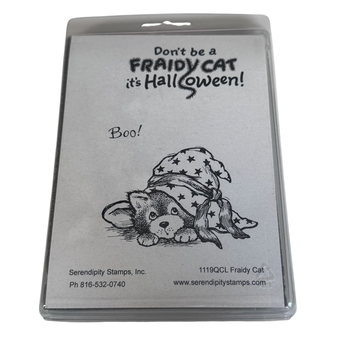 Serendipity Stamps Rubber Stamp Fraidy Cat Halloween Card Making Witch Hat Dog Funny Words