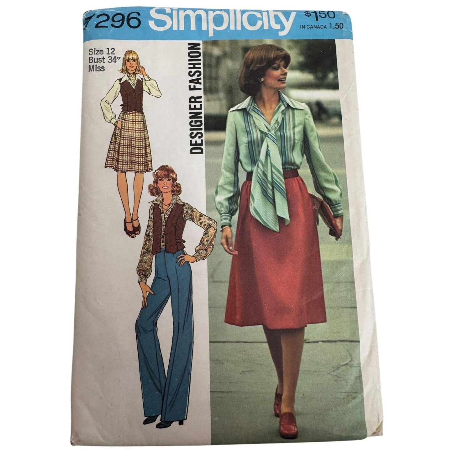 Simplicity Sewing Pattern 7296 Blouse Vest Skirt Pants Bias Scarf 1970s UC 12