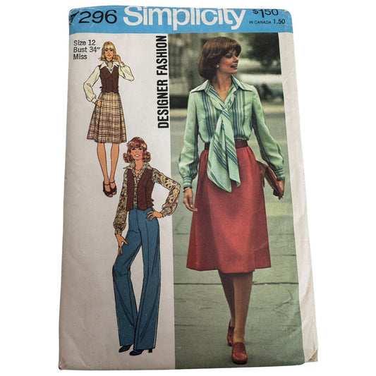 Simplicity Sewing Pattern 7296 Blouse Vest Skirt Pants Bias Scarf 1970s UC 12