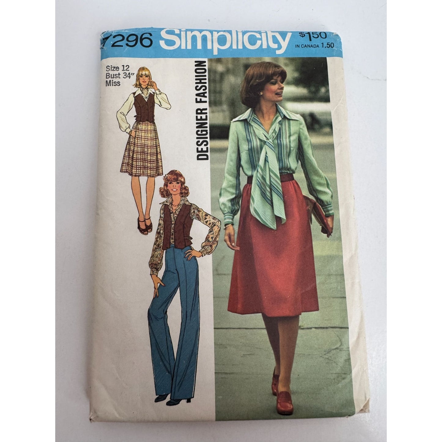 Simplicity Sewing Pattern 7296 Blouse Vest Skirt Pants Bias Scarf 1970s UC 12
