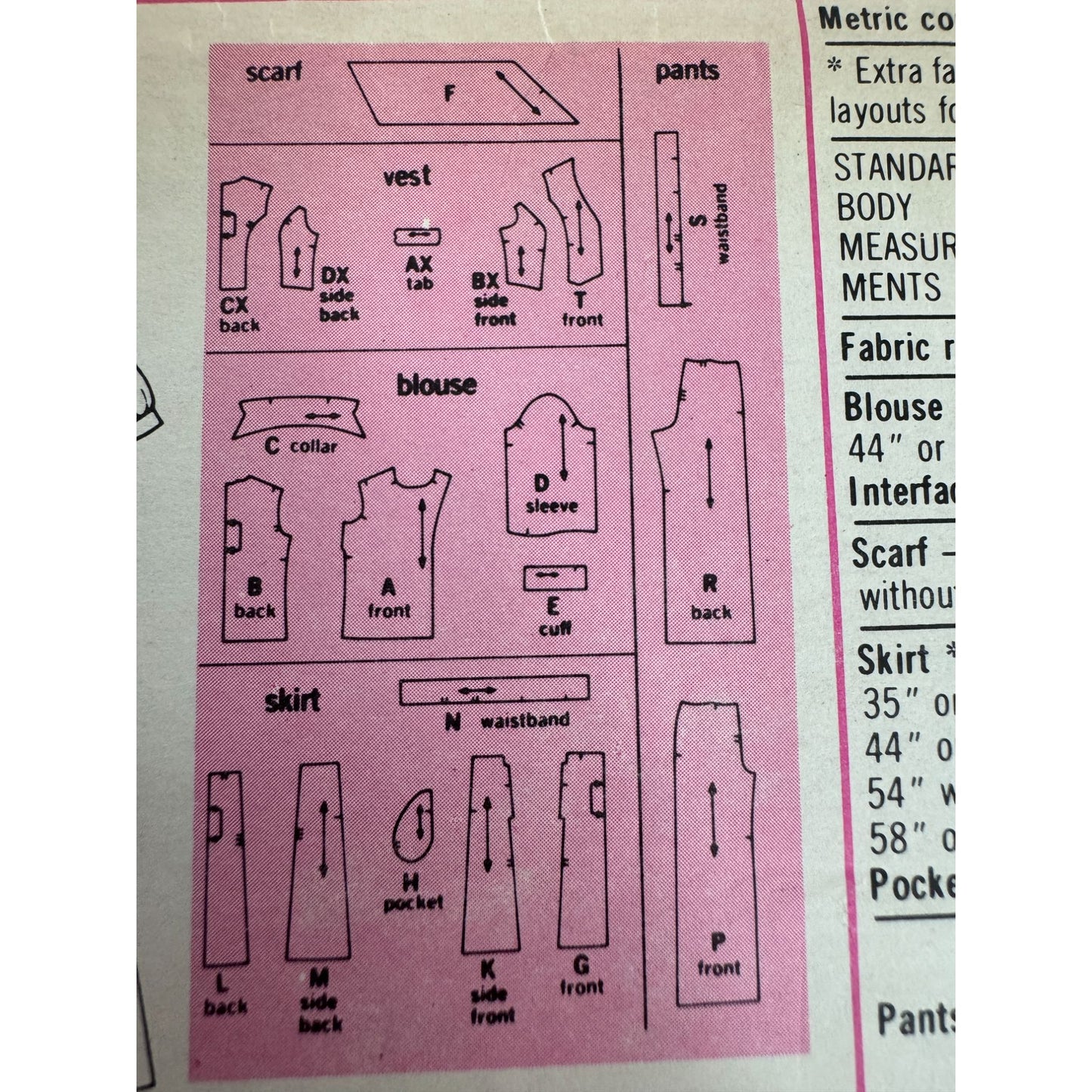 Simplicity Sewing Pattern 7296 Blouse Vest Skirt Pants Bias Scarf 1970s UC 12