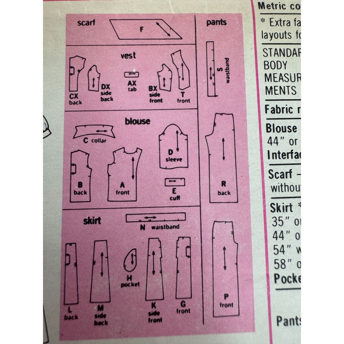 Simplicity Sewing Pattern 7296 Blouse Vest Skirt Pants Bias Scarf 1970s UC 12