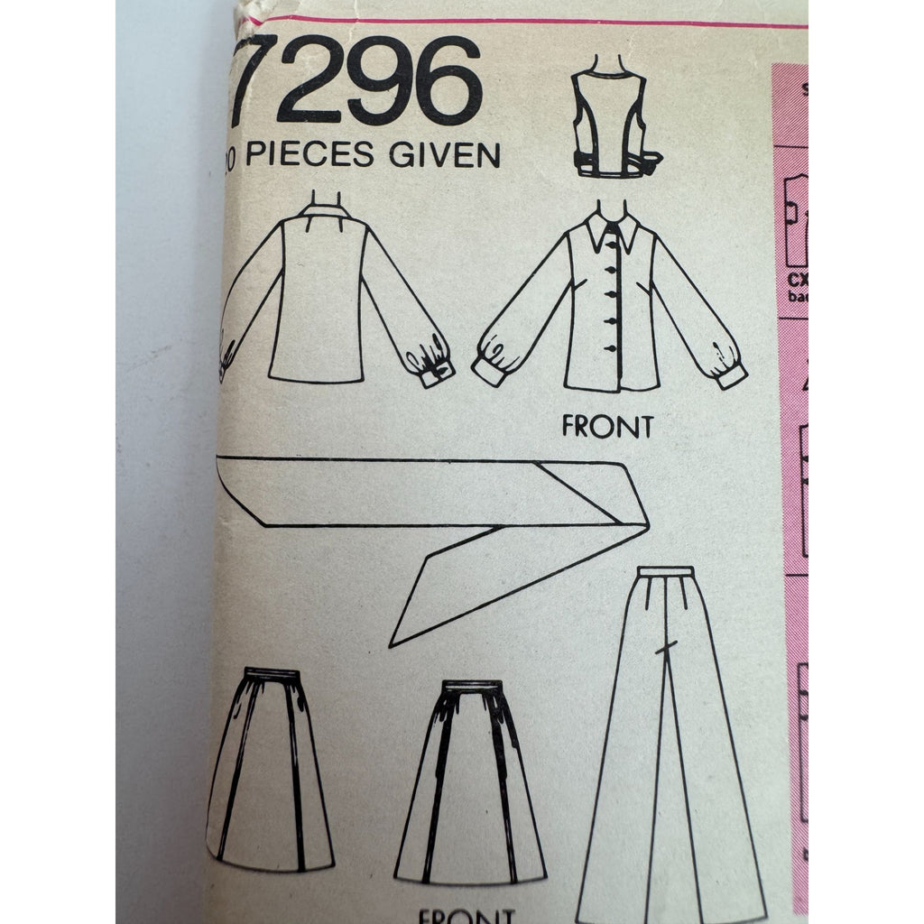 Simplicity Sewing Pattern 7296 Blouse Vest Skirt Pants Bias Scarf 1970s UC 12