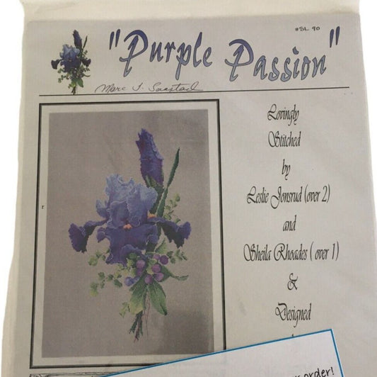 The Silver Lining Counted Cross Stitch Pattern Purple Passion Flower Iris Nature Botanical Needlework Cottagecore