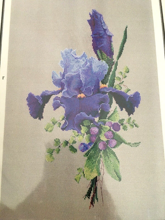The Silver Lining Counted Cross Stitch Pattern Purple Passion Flower Iris Nature Botanical Needlework Cottagecore